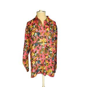 Bogari Floral Print Silk Button down Blouse Size Medium